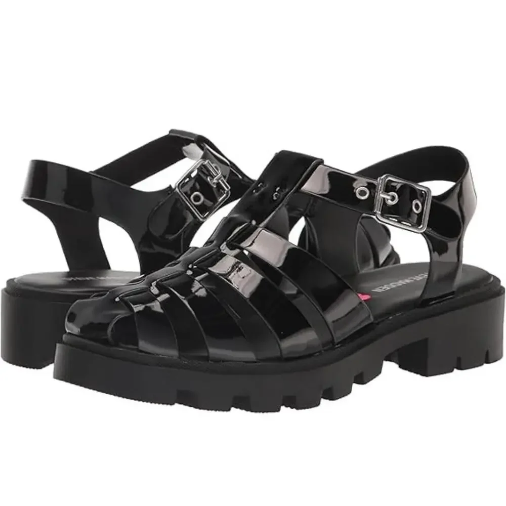 Steve Madden Dory Sandals Girls US 5Y M Black Adjustable Strap Platform NCZ342